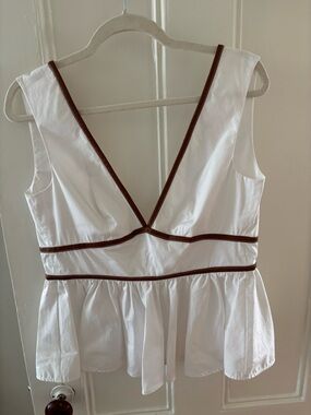 Staud | Trent Peplum White Top with Contrasting Seams Size 4